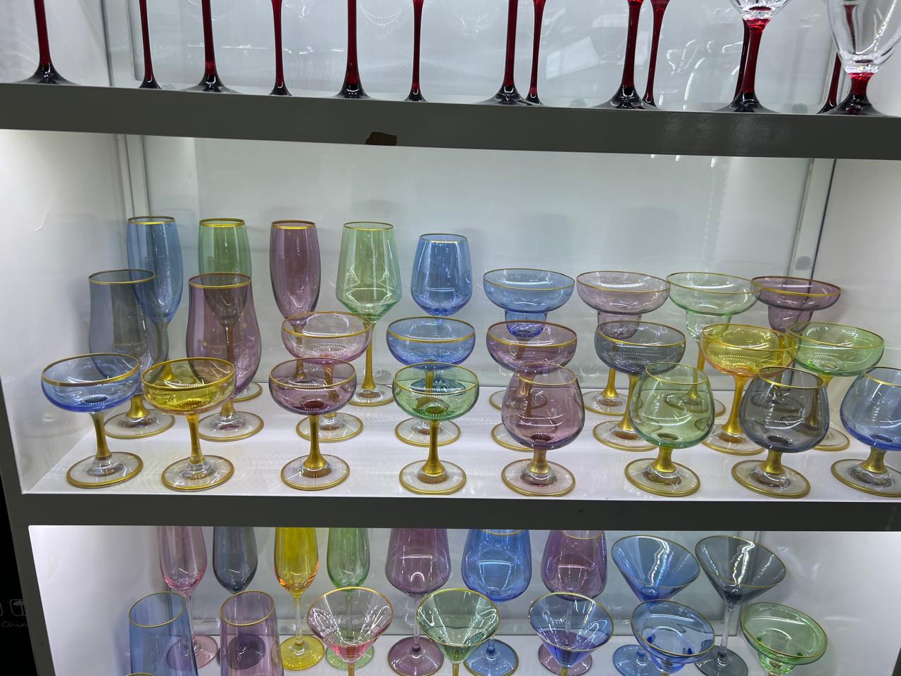 Colorful goblets wholesale in Yiwu market, China.