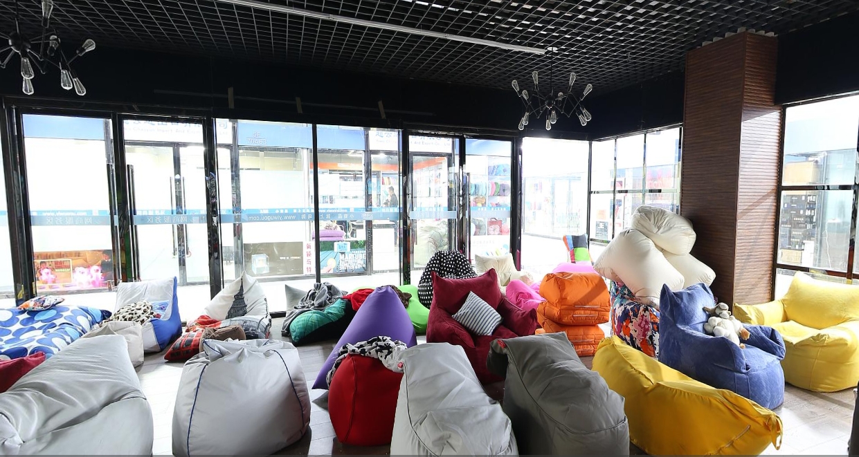 A bean bag wholesale showroom in Yiwu market, China.