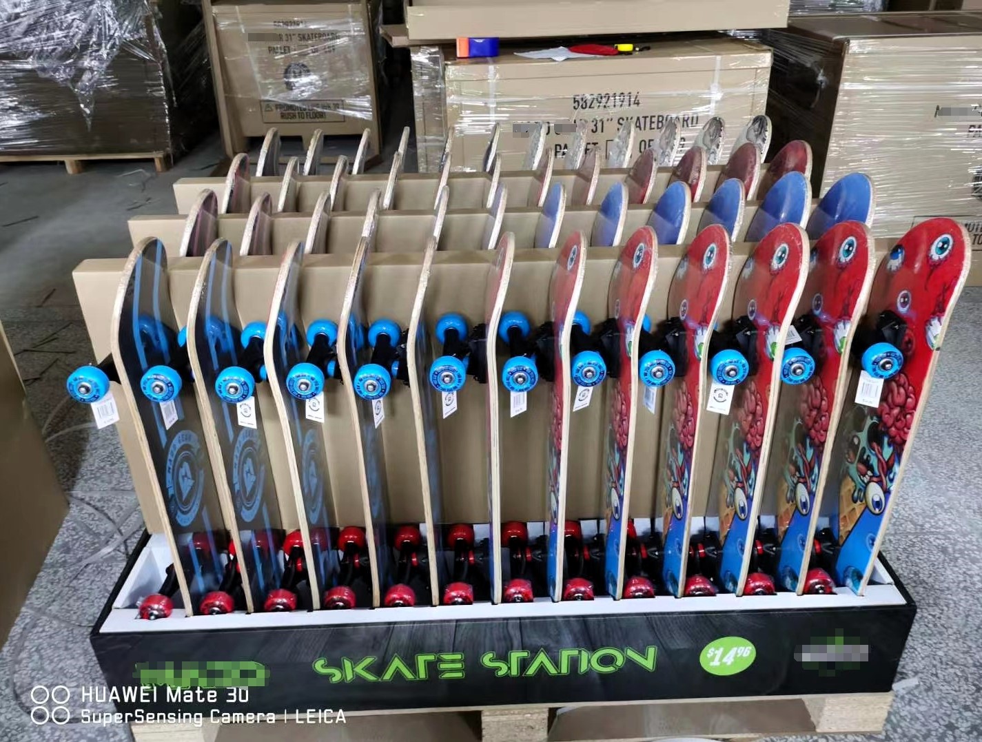 skate boards packed with POP displays