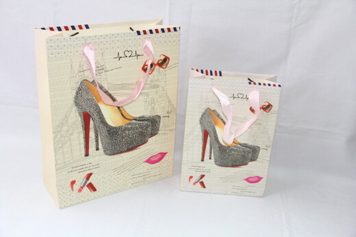 210g White cardboard gift Paper Bag for women / girls / lady, high heel shape, #03015