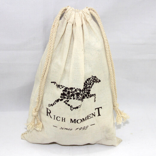 Reusable promotional cotton/canvas drawstring bag with custom print/logo, rich moment, #04-048