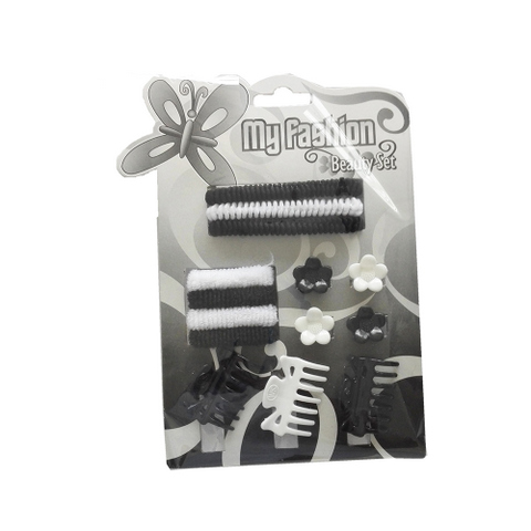 Hair Accessories Set With Display Box, Black & White 4