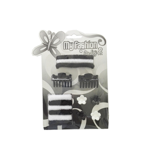 Hair Accessories Set With Display Box, Black & White 12