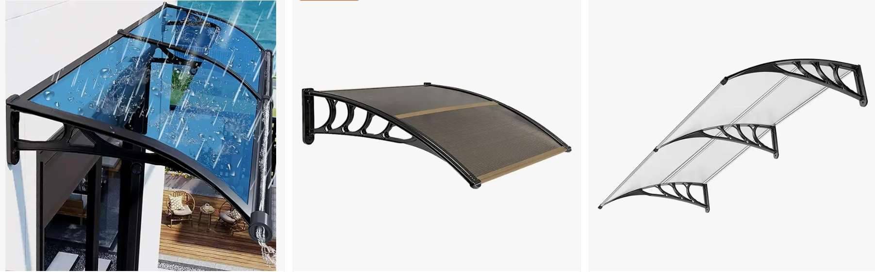 Door canopies made in China, selling on Amazon.