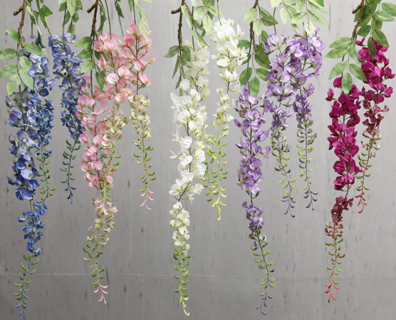 Extra large Wisteria artificial flowers, adult size, wholesale in Yiwu, China. 5 colors