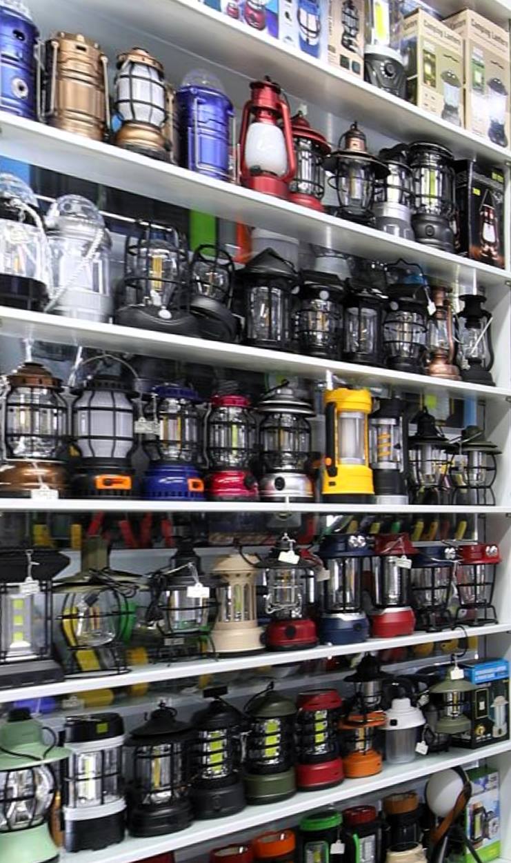 Outdoor camping lights wholesale in Yiwu market, China. | Floor 3, District (in lights area).